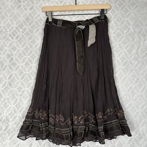 Gianni Bini Silk Peasant Skirt 2 Brown Velvet Belt Broomstick Prairie Y2K Fairy